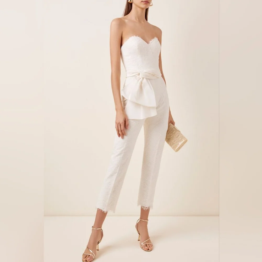 Sz 6 NWT $3990 Carolina Herrera Lourdes bridal lace jumpsuit with belt - Picture 1 of 9